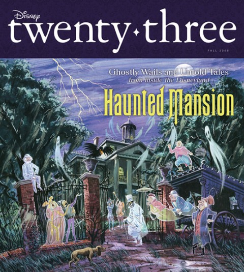 cover art for Fall 2009 Disney Twenty-Three D23 Magazine featuring Disneyland attraction Haunted Mansion