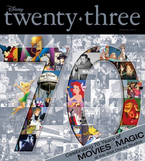 Disney twenty-three Spring 2010 cover art featuring 70 years of animation
