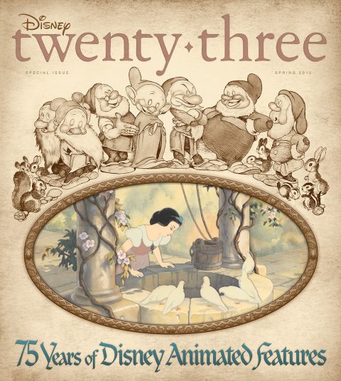cover of Spring 2012 D23 Magazine Spring 2012 edition featuring 75 Years of Animated Features